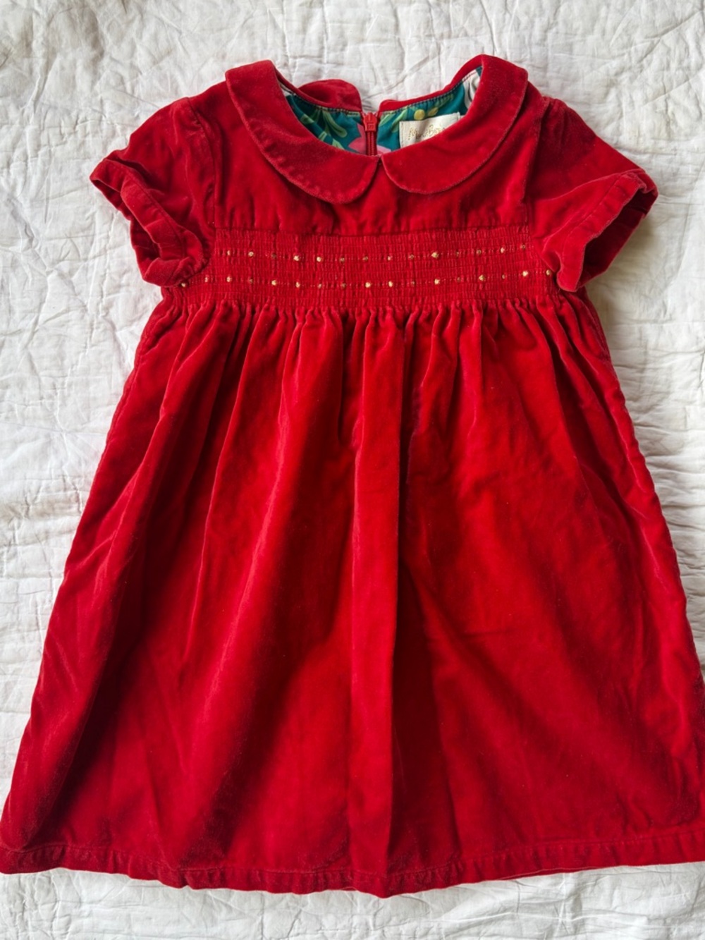 Mini Boden Red Velvet Smocked Dress, 4-5y